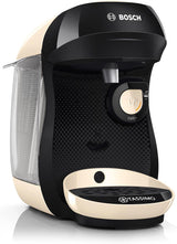 Bosch Tassimo Happy Friendly TAS107E Cafetera espresso de cápsulas, más de 70 bebidas, apta para todas las tazas, parada automática, sostenible, dosificación perfecta, ahorro de espacio, 1400 W, crema/negro