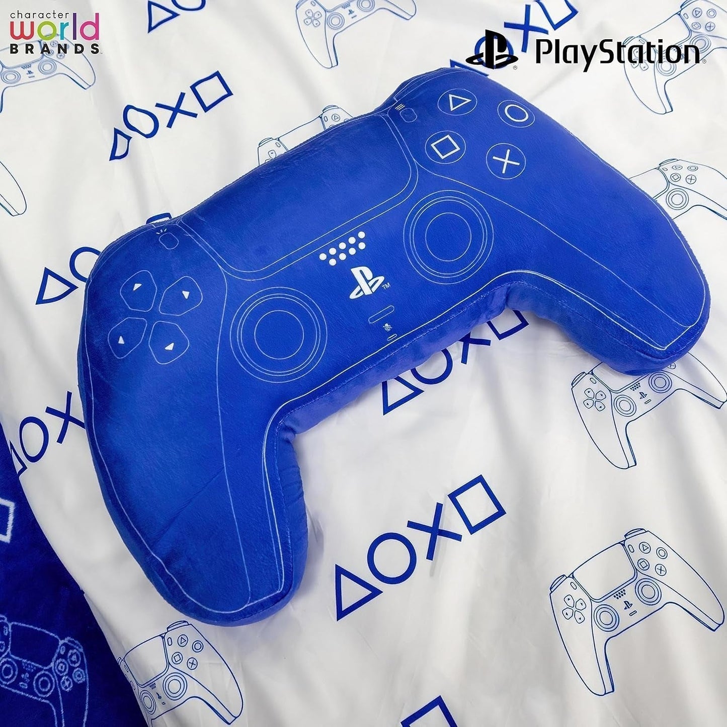 Character World: almohada con forma de controlador de Playstation con licencia oficial, diseño de auricular, almohada de felpa rellena | Perfecto para decoración de dormitorio o juego, almohadas estándar azules de Naty Shop.