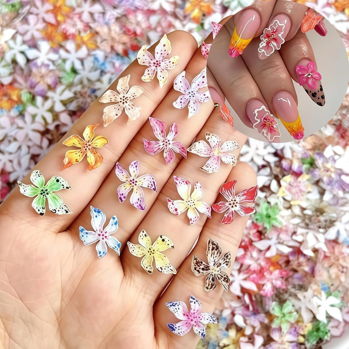 Juego de 50 colgantes de uñas 3D Blume, Bunte Nageldesign Zubehör, Nägel Charms y Nagel Art Charms, perfecto para Nailart, Maniküre Dekoration y DIY Nageldesign