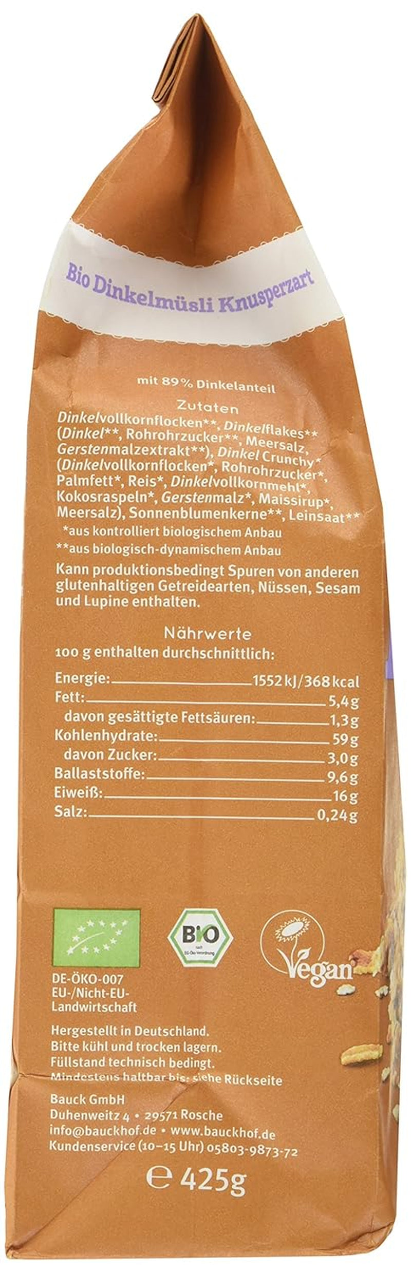 Muesli de espelta crujiente Hof (1 x 425 g) Paquete de 1