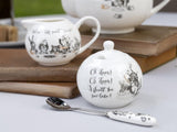 Tetera y jarra de leche de porcelana fina de Alicia en el País de las Maravillas, cuenco de porcelana y jarra de leche en una lujosa caja de regalo