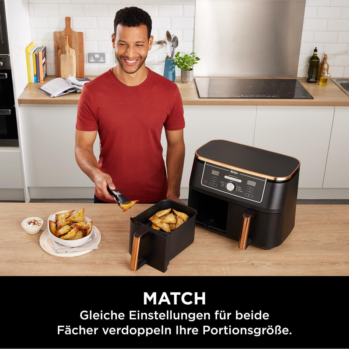 Ninja Foodi AF400EUCP MAX Freidora de Aire Doble Zona, Airfryer 9,5L, 2 Compartimentos, con Pinzas, Recubrimiento Antiadherente Electrodomésticos Naty Shop