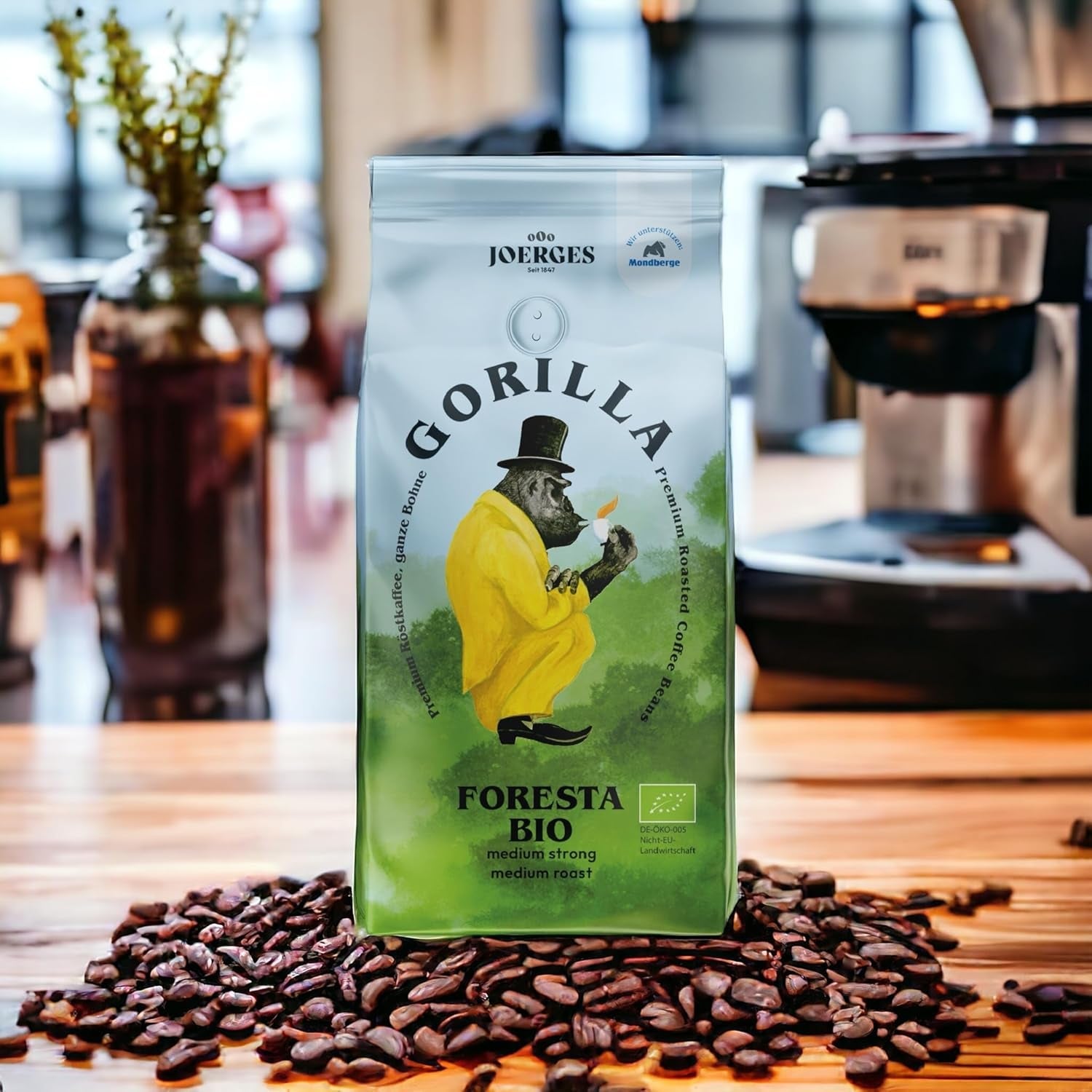 Café Gorilla Foresta 6 x 1000g en granos enteros tostados | Mezcla de Arábica | Portafiltro y cafeteras espresso totalmente automáticas | café expreso