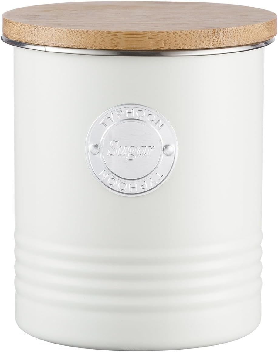 Colección LIVING, azucarero con tapa | pastel crema | caja de almacenamiento 1 L cocina para azúcar | azucarero de acero con tapa | Botes herméticos de bambú con tapa Cajas de almacenamiento de alimentos Naty Shop Sugar