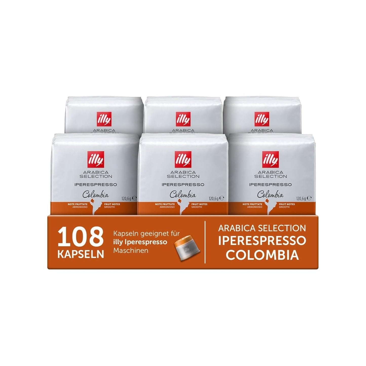 illy, Iperespresso Arábica Selection Kolombien, 100% Arábica con Fruchtigen Noten von Zitrusfrüchten und Roten Früchten, Gesmack mit Tarter Säure, 6 Packungen à 18 Kapseln (Insgesamt 108 Kapseln)