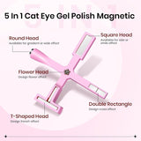 SUPWEE Herramienta de imán de uñas 5 en 1, imán de ojo de gato rosa para uñas multifunción, imán magnético 3D DIY Magic Stick Pen Set Nail Art Magnet Stick para Nail Art Diy-Zubehör