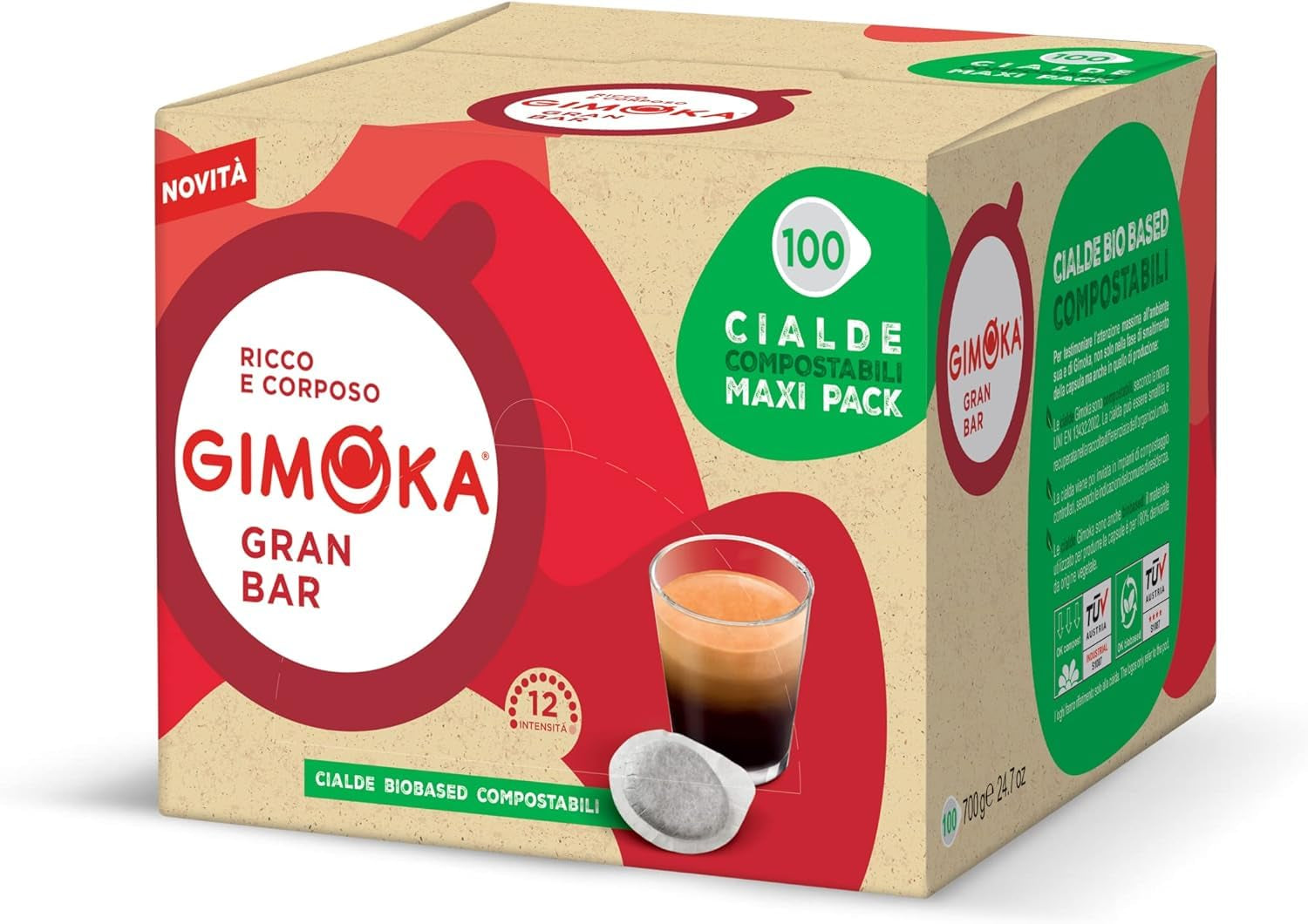 Gimoka Kompostierbare Kaffeepads, Gran Bar Intenso Kaffeemischung, Intensität 12-100 Pads - Compatible con ESE System Papier Pads 44 mm