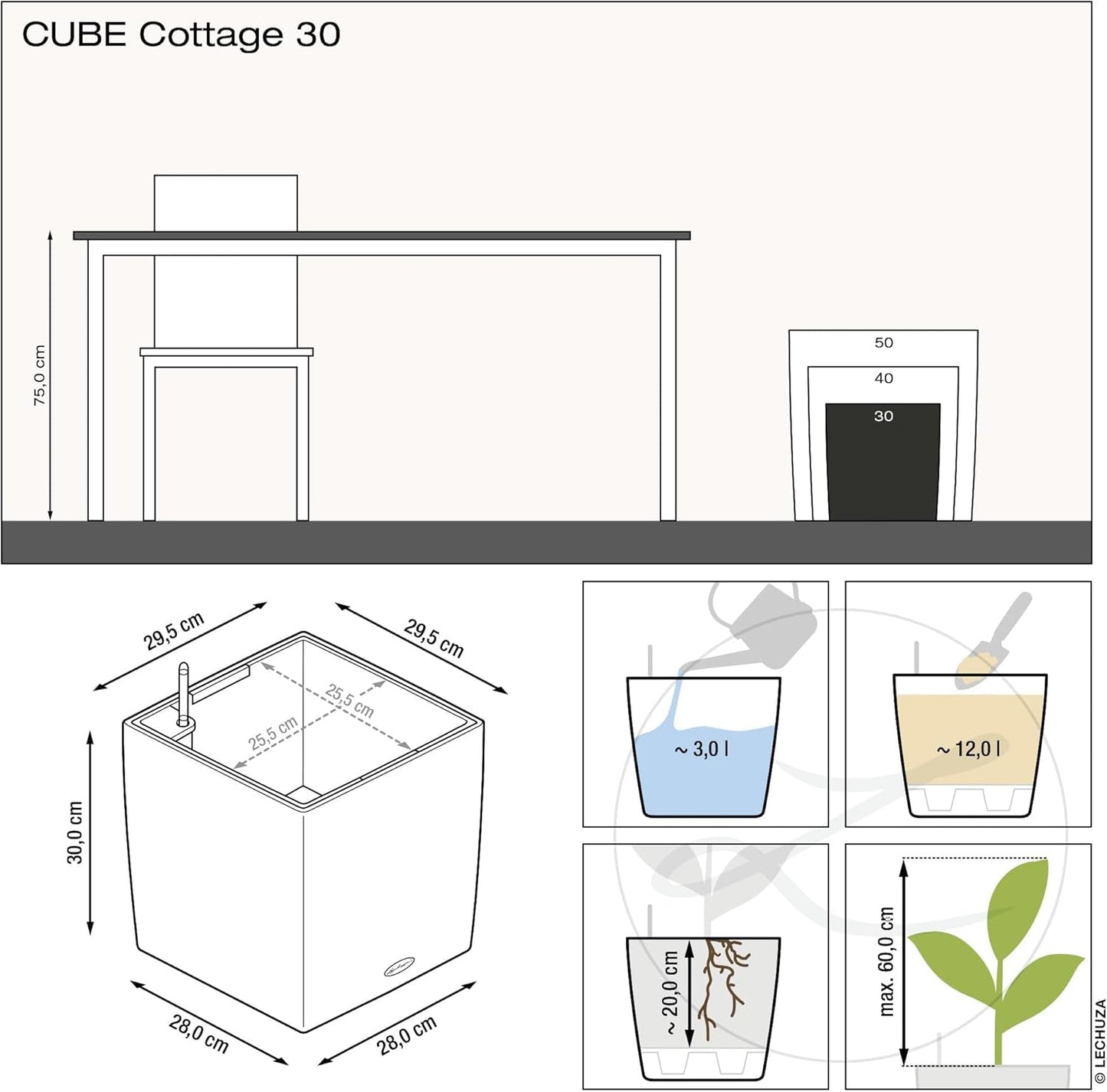 LECHUZA CUBO Cottage 30 granito 15372