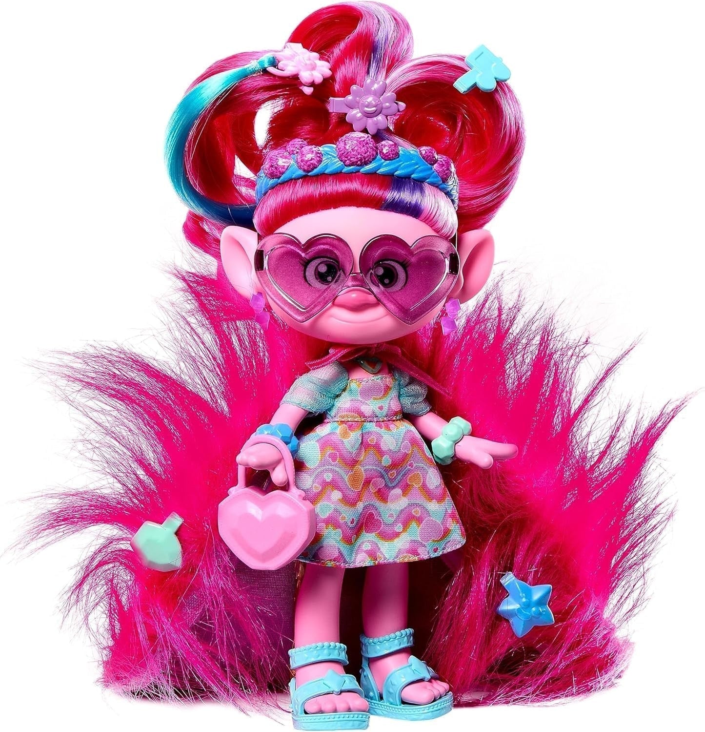 Mattel DREAMWORKS TROLLS Together Strong - Muñeca Hair-Tastic Queen Poppy Fashion - Más de 15 accesorios, peine con purpurina, gel con purpurina lavable, edades 3+ HNF25 Naty Shop Poppy Dolls Plush Furry Hair