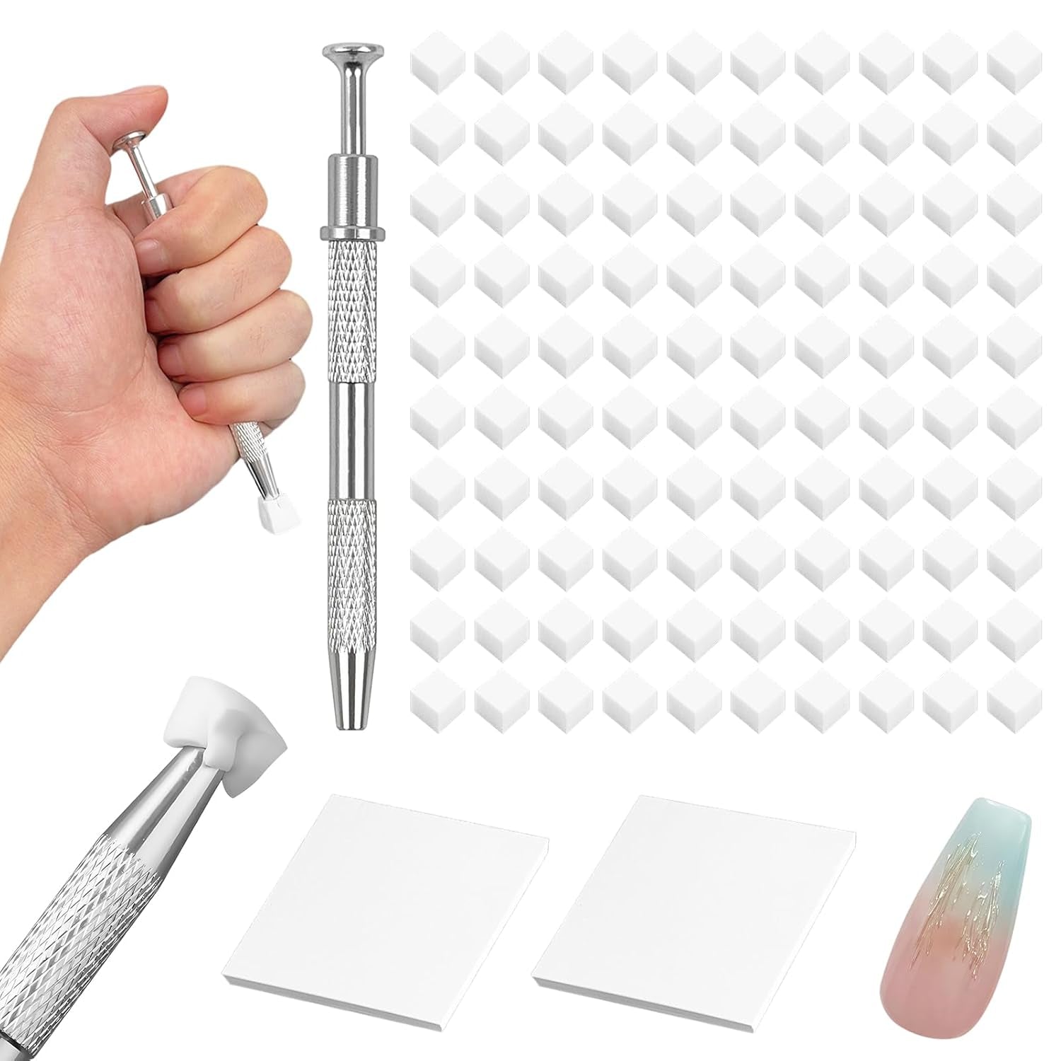 100uds Latexfrei Nailart Schwämme, Ombre Nagelschwammpinsel, Nagelschwamm Mit Metallgreifer 100 Blatt Nailart-Mischpapier Austellungsbox, Maniküre Schwamm Applikator Für Farbverlauf Nailart