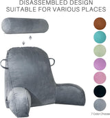 Almohada de lectura XL para cama y sofá con rollo para el cuello desmontable, almohada de espalda ideal para adultos con espuma viscoelástica para leer cómodamente, trabajar, jugar, mirar televisión, relajarse (gris)