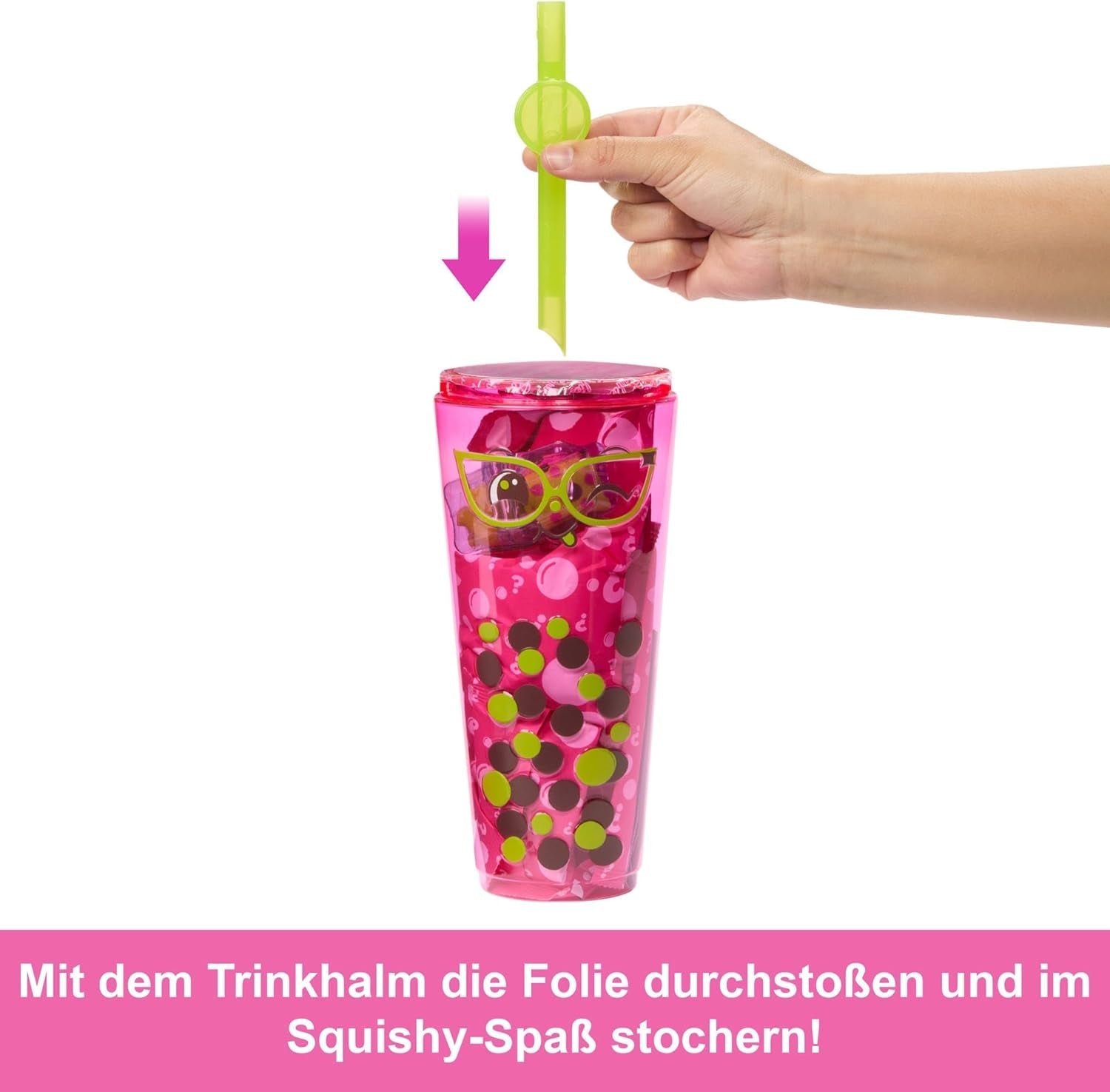 Muñeca Barbie Pop Reveal Bubble Tea y accesorios, muñeca de moda perfumada Berry Bliss con mascota, 8 sorpresas, incluye cambiador de color, vaso de almacenamiento, HTJ20