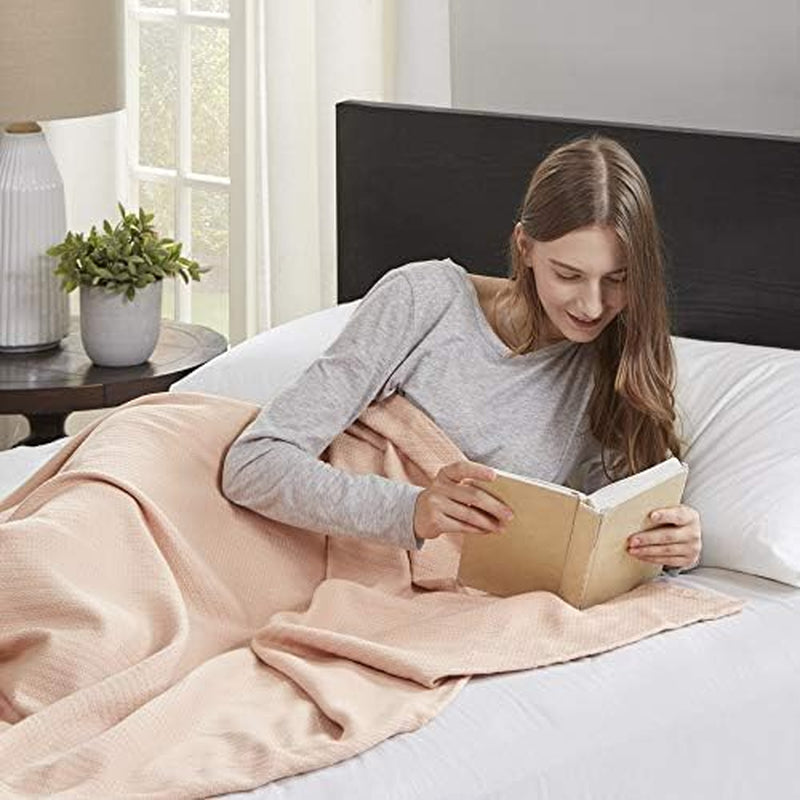 Madison Park Manta de algodón líquido de lujo de alta calidad, suave y cómoda, 100% algodón hilado en anillo para cama, sofá o sofá, color rubor, colchas y edredones para cama matrimonial/queen Naty Shop