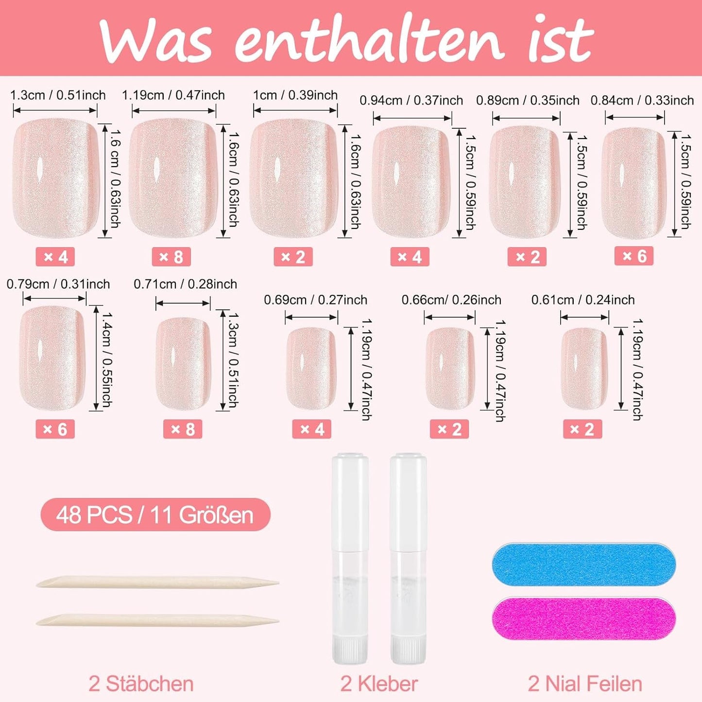 Kiiwah 48 piezas de uñas cuadradas cortas, uñas artificiales rosas, pegamento en puntas de uñas cortas, puntas de uñas postizas