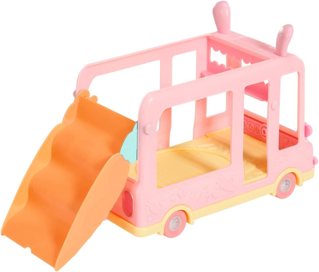 BABY born 904763 Baby Surprise Bus: minibús de juguete rosa con 2 muñecas exclusivas, cochecito triple, columpio, carrusel, tobogán y columpio triple.