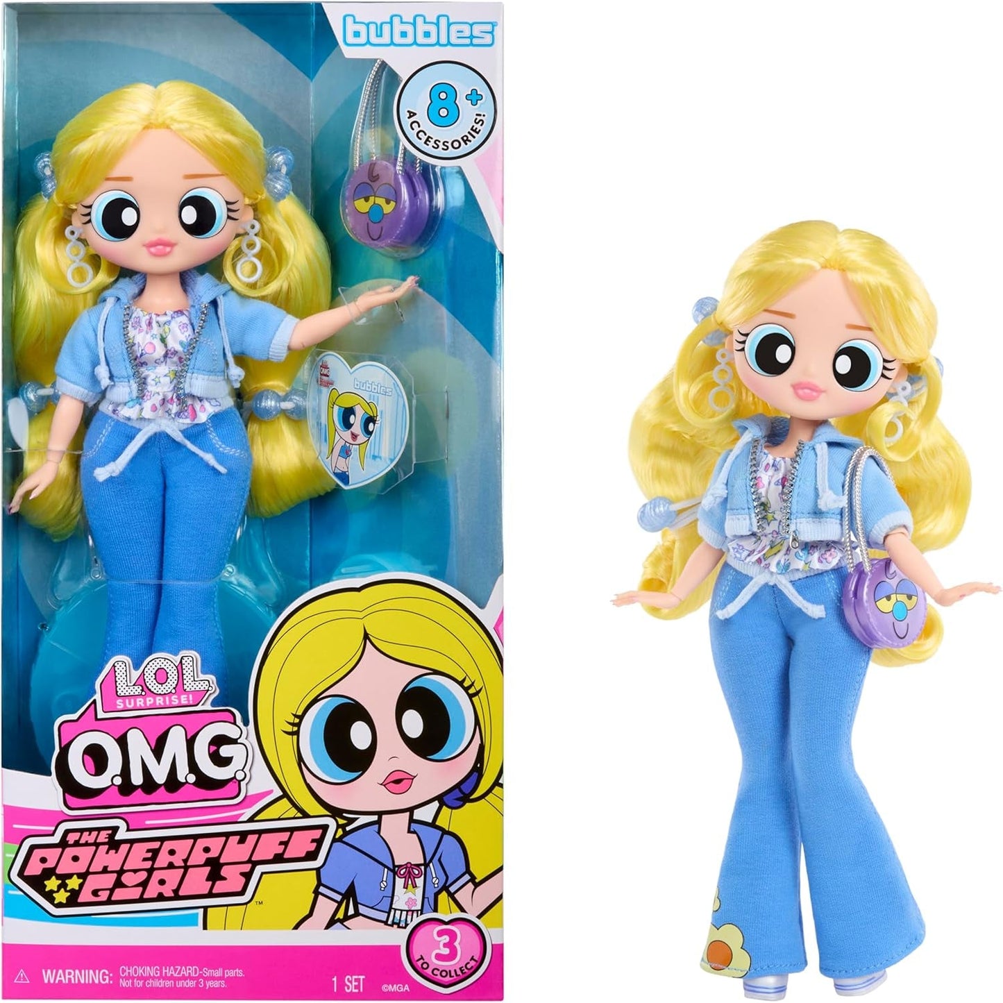 JAJAJA. ¡Sorpresa! OMG The Powerpuff Girls Puppe - Bubbles - Incluye 1 modo puppe, conjunto y accesorios incluidos, 3 por separado