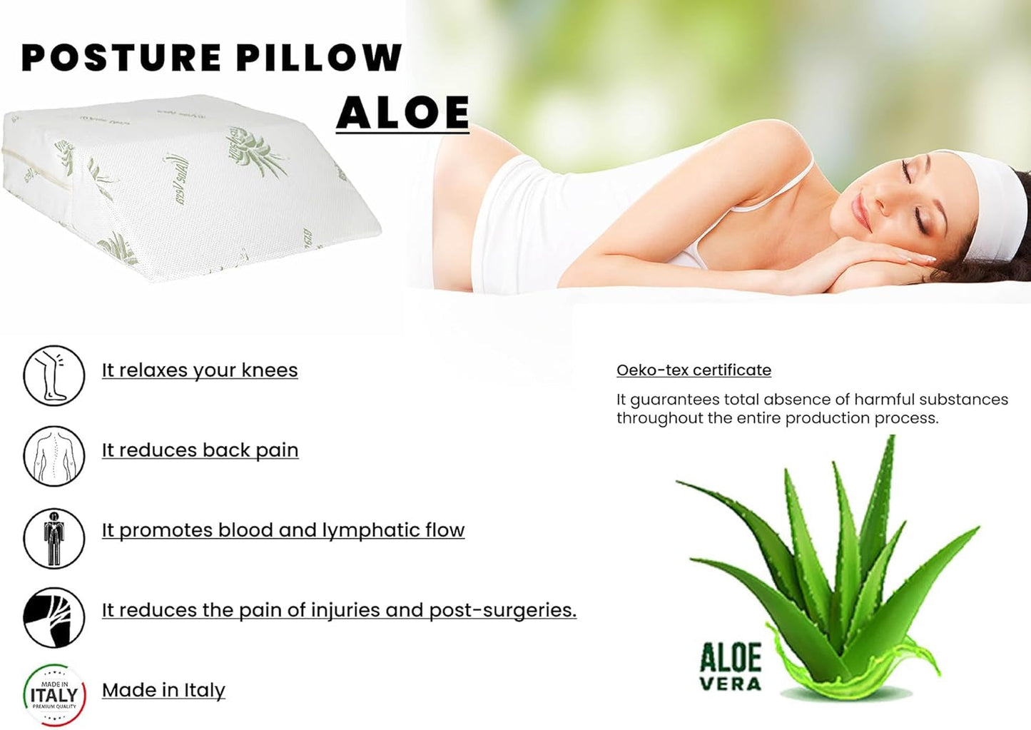 Italian Bed Almohada Desmontable Reposapiés, Aloe, 61X50X17Cm Naty Shop Almohadas Estándar