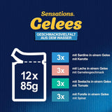 Felix Sensations Comida húmeda para gatos en gelatina, mezcla de pescado variada, paquete de 6 (6 x 12 sobres de 85 g cada uno)