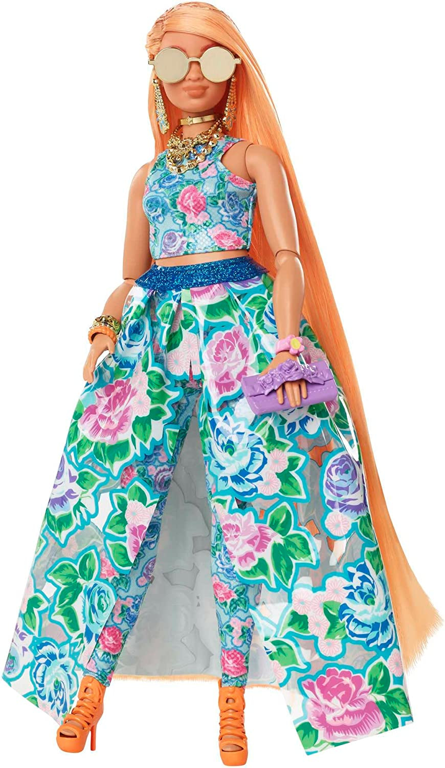 Barbie Extra Fancy, Cabello Largo Y Curvado Rubio Fresa, Traje De Dos Piezas, Gato Azul, Bolso Rosa, Gafas De Sol De Piña, Incluye Muñeca, Adecuada Para Regalo, Hhn14 Naty Shop Muñecas