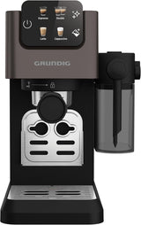 Cafetera espresso con portafiltro GRUNDIG KSM 5330 con depósito de leche integrado, potencia 1628 W, presión de bomba 15 bar, doble boquilla, pantalla táctil a color, BrewSense, CreamyPro, Acero inoxidable oscuro/Negro