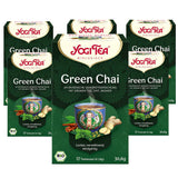 Yogi Tea Green Chai, té especiado ayurvédico orgánico, mezcla de canela, menta, té verde, jengibre, cardamomo y clavo, 6 x 17 bolsitas de té (102 bolsitas de té en total)