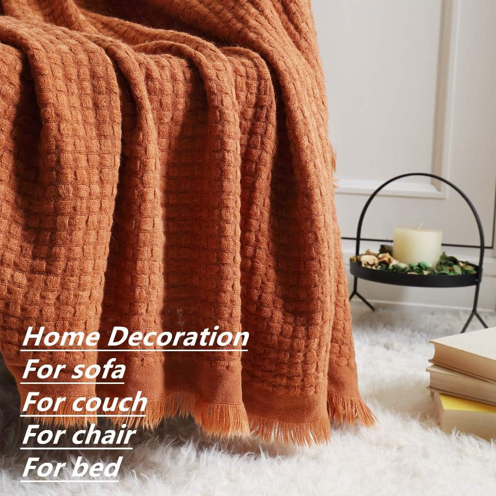 CREVENT Manta de Punto Óxido para Sofá Sofá Silla Cama Decoración del Hogar Suave Cálida Acogedora Ligera Primavera Verano Otoño (127,8 X 152,4 cm Caramelo/Marrón/Naranja Quemado) CREVENT Camas y Mantas