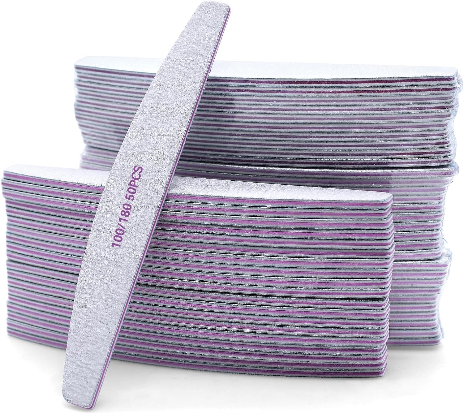 50 Stück Nagelfeile 100/180, Halbmond Nagelfeilen Für Gelnägel, Doppelseitige Nagelfeilen Set, Lima de uñas, Lima de uñas desechable de grano para Nagelstudios DIY Nail Art Zuhause, Weiß