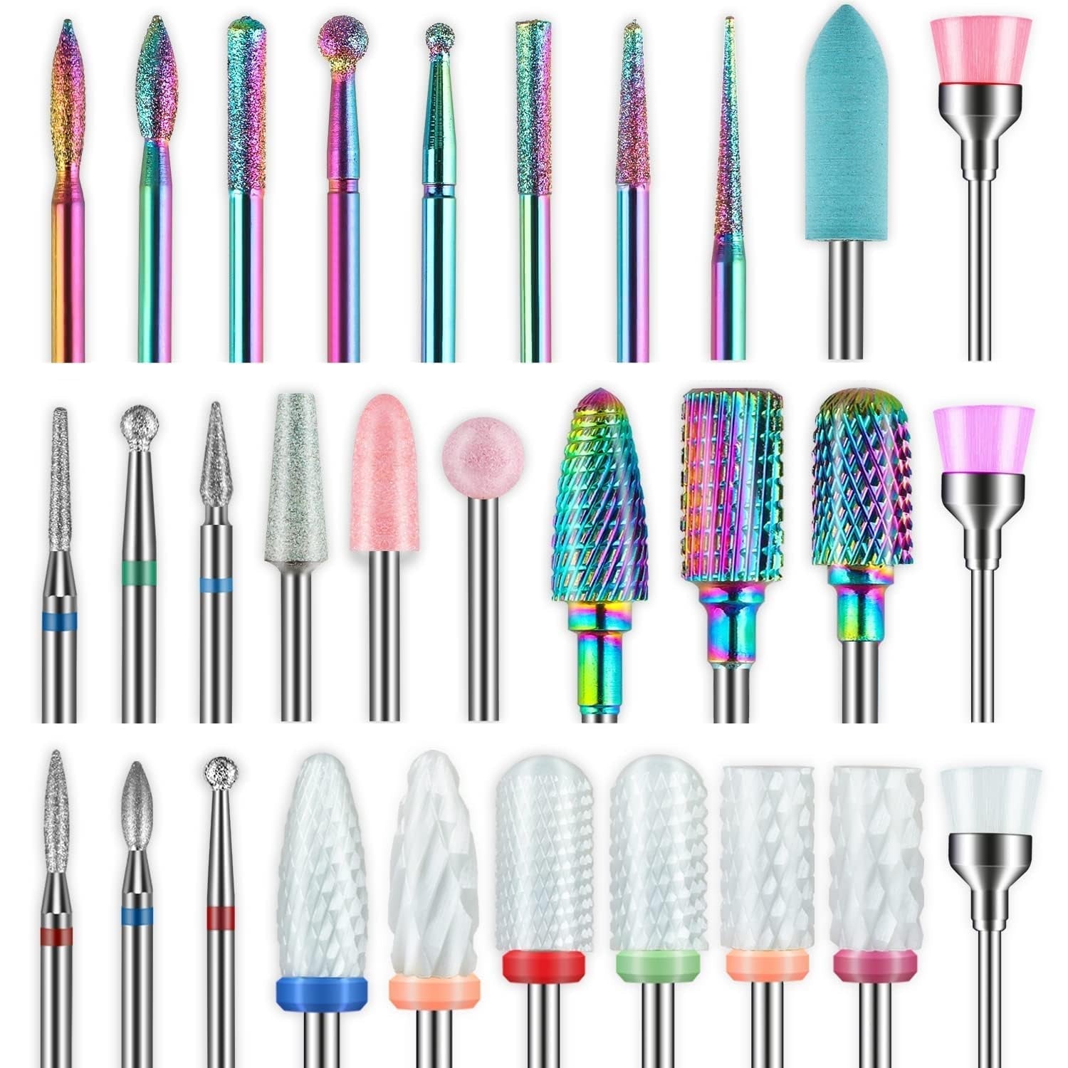 Depvko 30 piezas Nagelfräser Aufsätze Bits, 3/32'' Keramik Bohrer Für Nägel Acryl Diamant-Nagelhaut-Efile-Hartmetall-Retferner Für Zuhause Salon Gel, Maniküre Pediküre-Werkzeuge (Incluye 3 Etueln)