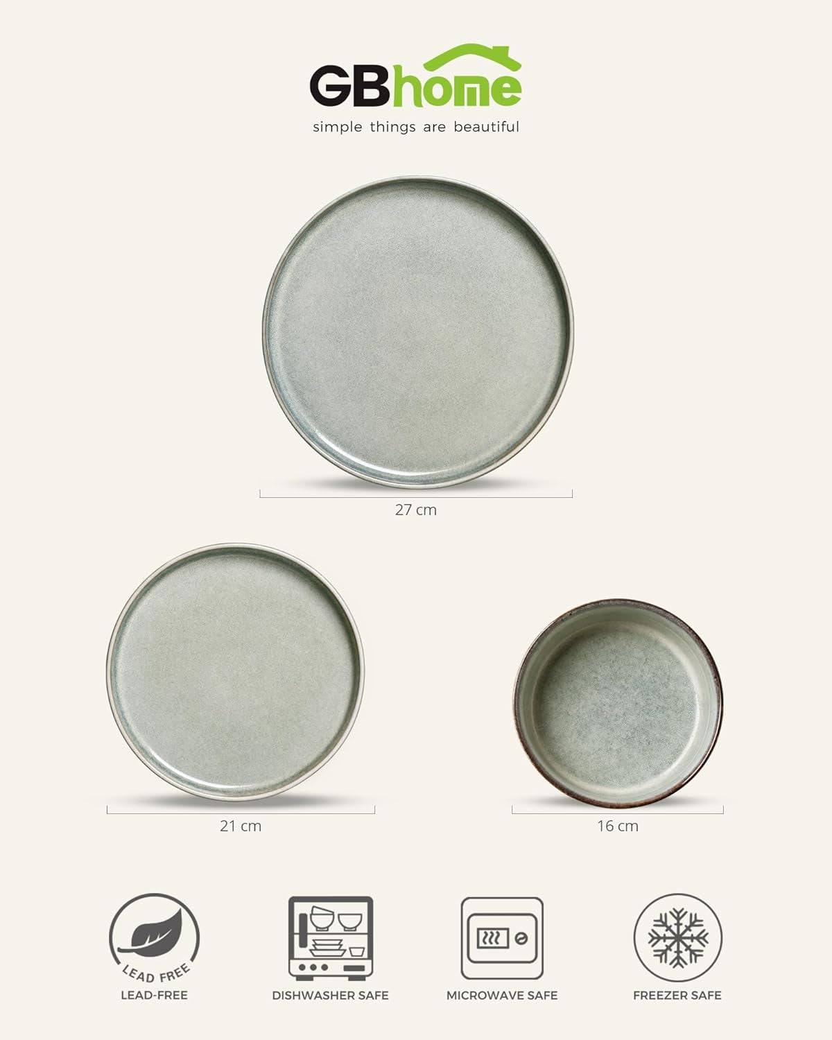 GBhome Juego de vajilla de cerámica para 6 personas, 18 piezas, vajilla de porcelana hecha a mano con esmalte reactivo, apto para microondas y lavavajillas, juego de cuencos y platos