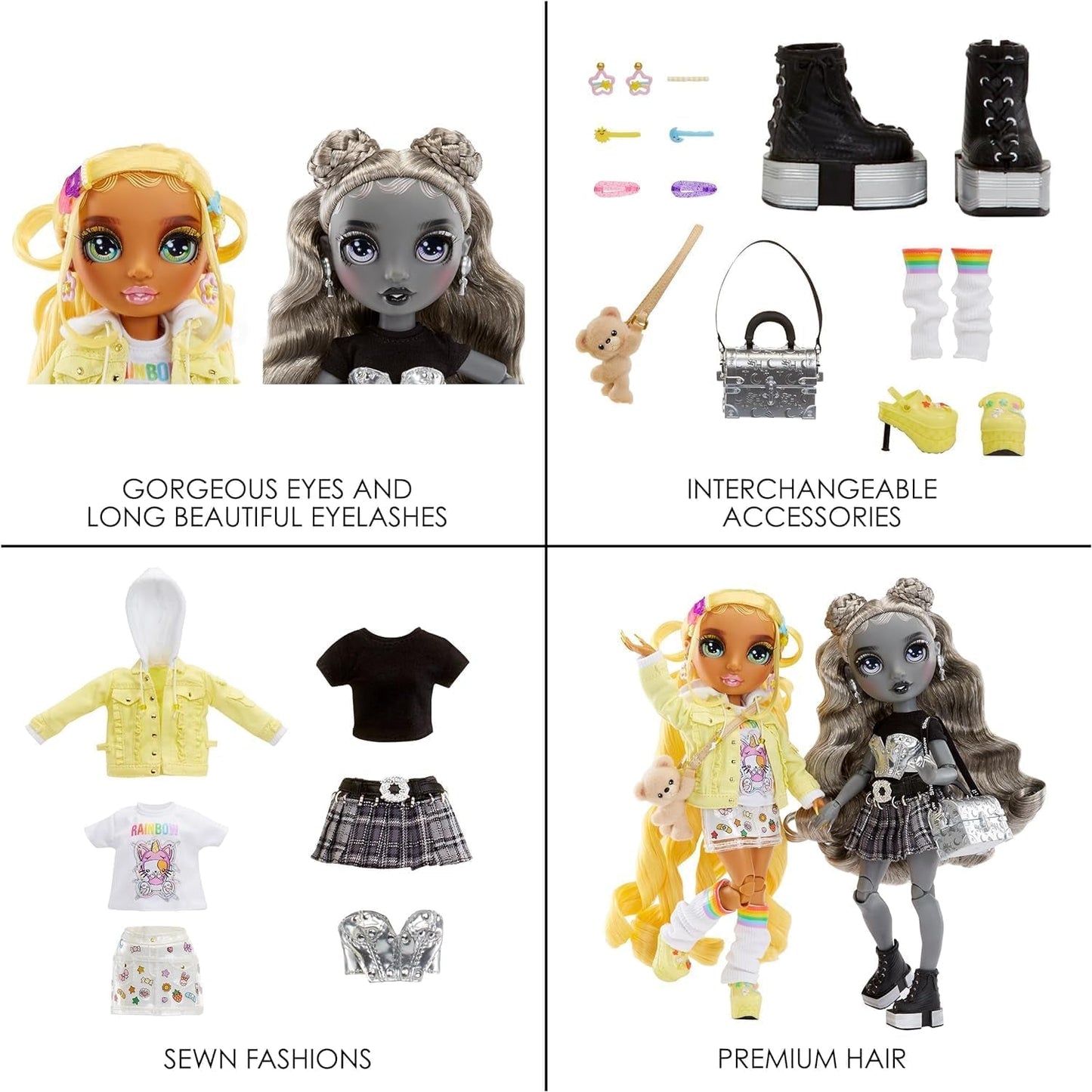 Edición especial Rainbow High Shadow High - Madison Twins Sunny y Luna - 2 muñecas de moda en trajes de diseñador amarillo y gris, mezcla y combina con accesorios - Para coleccionistas y niños de 4 a 12 años