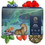 Blooms & Leopard Bolsas de té verde premium - Mezcla de bayas boreales con hibisco, arándano, fresa y menta verde - 20 bolsas de té piramidales para té frío o caliente