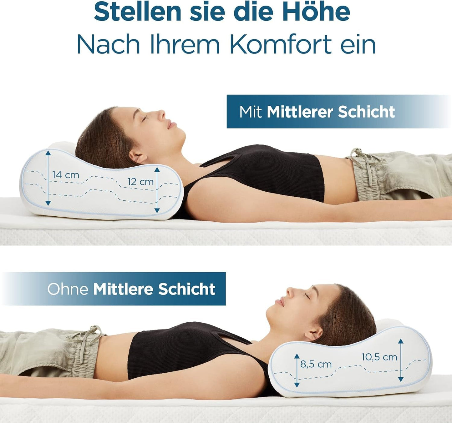 ORTHOVERSE almohada ortopédica - almohada de apoyo para el cuello, almohada para dormir, almohada, almohada viscoelástica, almohada, almohada para el dolor de cuello - ajustable en altura, funda de aloe vera, ayuda médica Naty Shop Almohadas ortopédicas cervicales