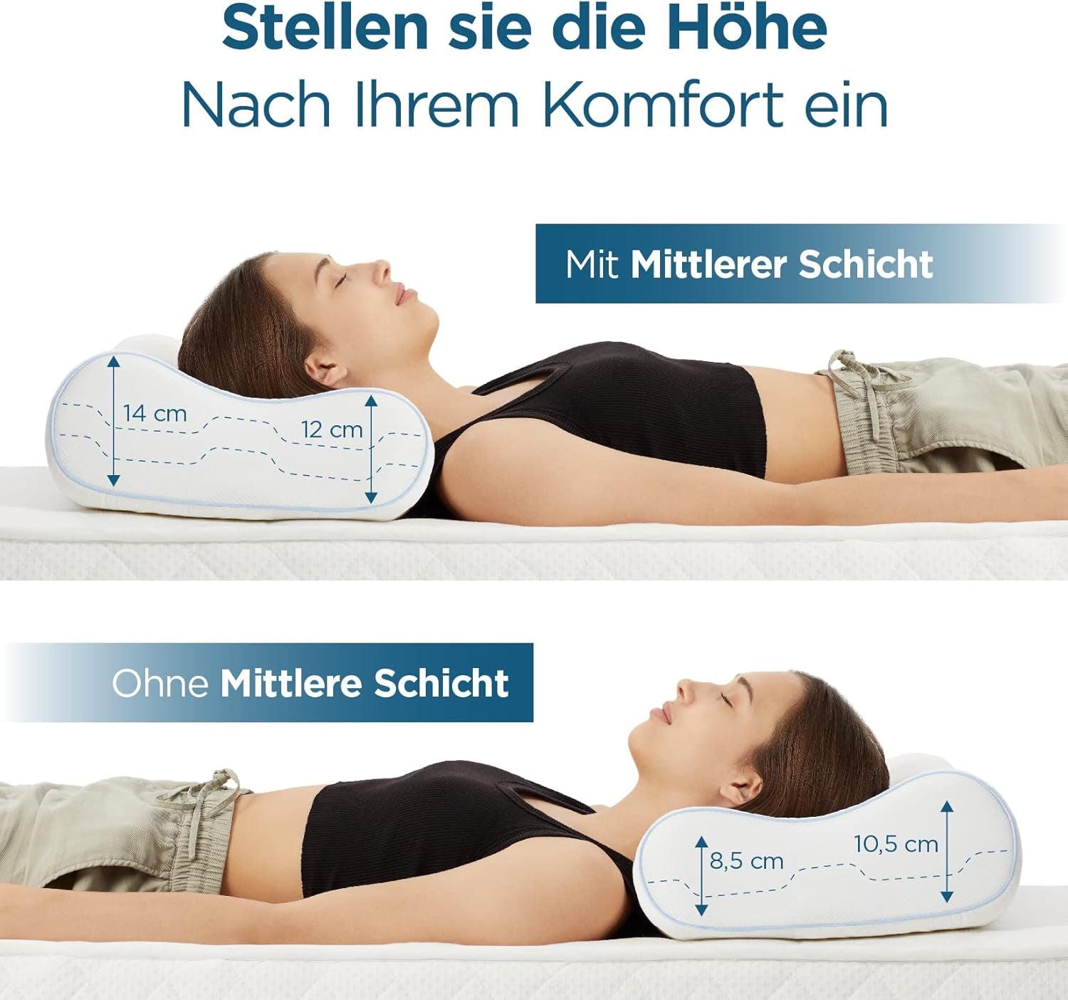 ORTHOVERSE almohada ortopédica - almohada de apoyo para el cuello, almohada para dormir, almohada, almohada viscoelástica, almohada, almohada para el dolor de cuello - ajustable en altura, funda de aloe vera, ayuda médica Naty Shop Almohadas ortopédicas cervicales
