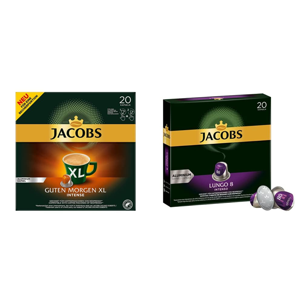 Jacobs Kaffeekapseln Guten Morgen XL Intense - Paquete de 10 (10 x 20 paquetes) & Kaffeekapseln Lungo Intenso, Intensität 8 de 12, 200 cápsulas compatibles con Nespresso®*, 10 x 20 paquetes