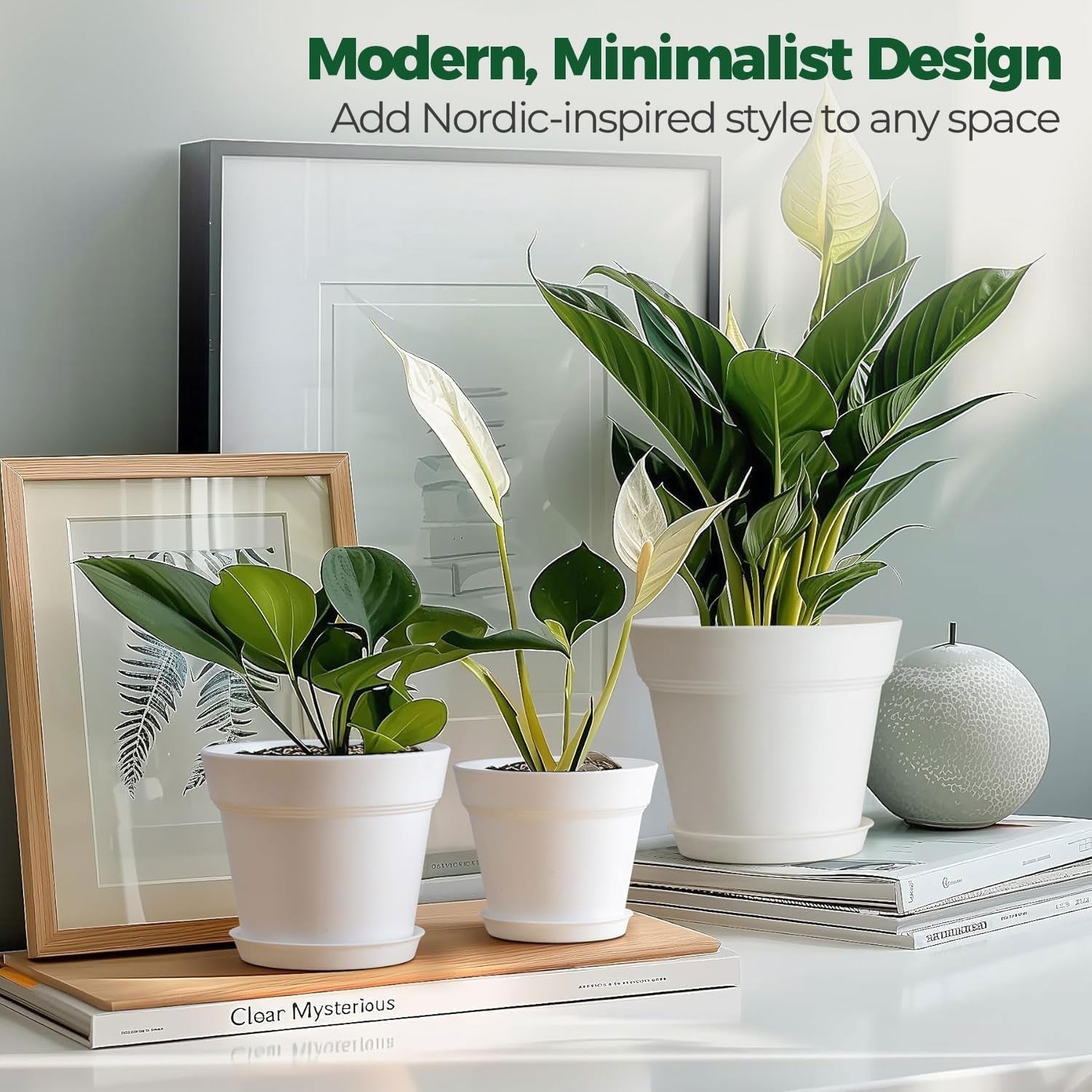 T4U Maceta de Plástico con Platillo de 16 cm, Juego de 6 Macetas de Plástico para Hierbas con Múltiples Orificios de Drenaje, Maceta Redonda para Plantas Suculentas de Interior y Balcón, Cactus, Blanco