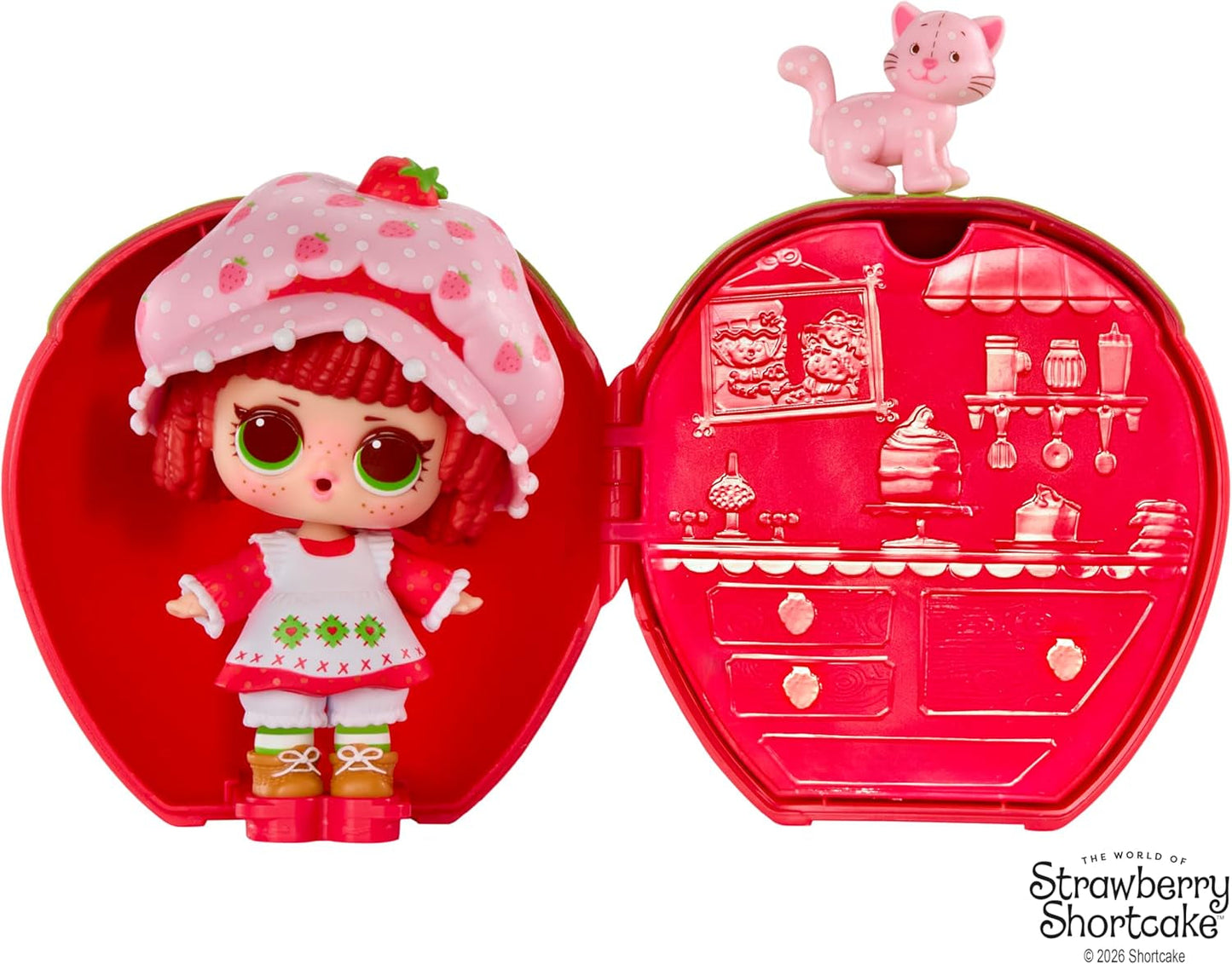 Jajaja ¡Sorpresa! Loves Strawberry Shortcake Tots - Muñecas perfumadas coleccionables con 7 sorpresas, mascota, moda, zapatos, sombrero, juego con casa convertible de Strawberry Shortcake, a partir de 4 años