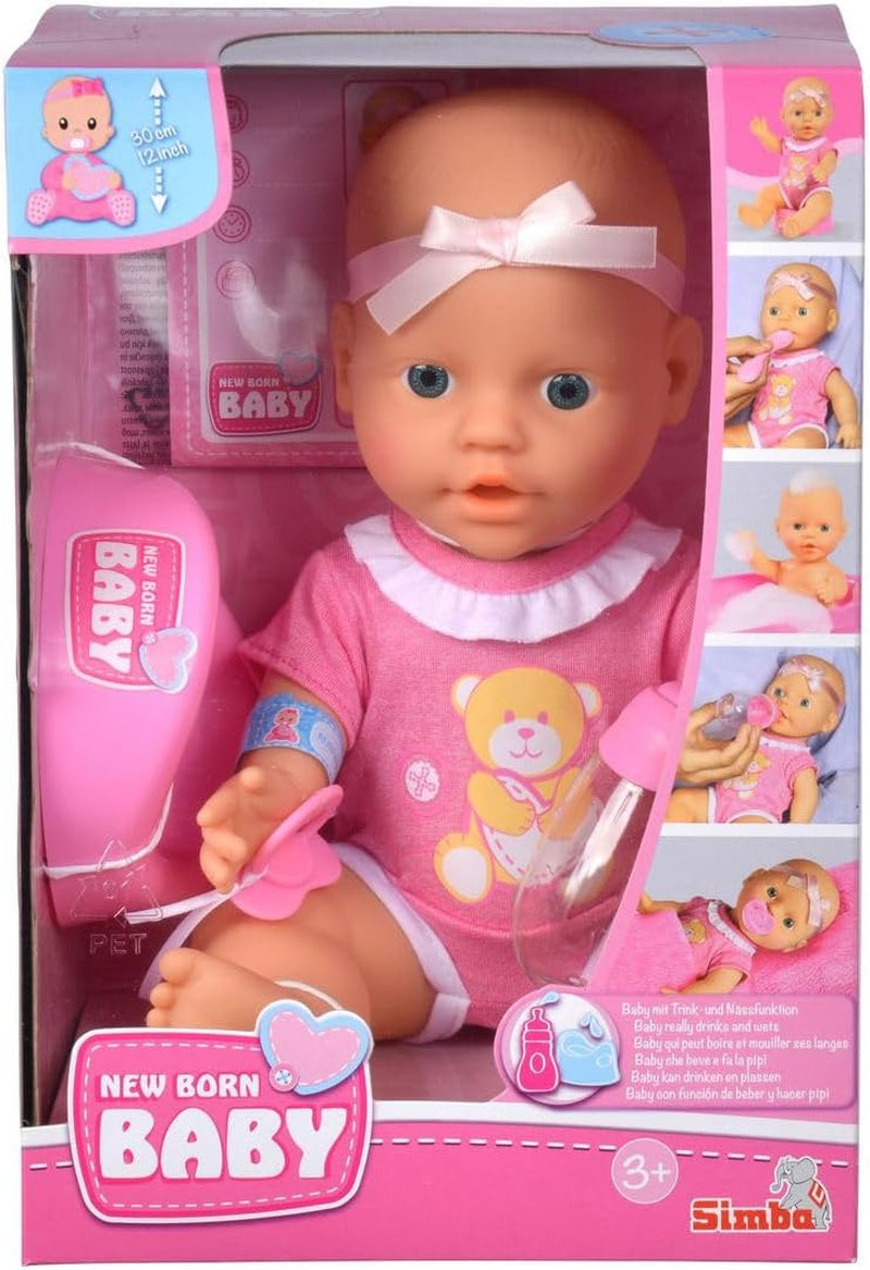 Simba 105030069 - Muñeco Recién Nacido, Muñeco Bebe y Bebe de Vinilo Completo con Certificado de Nacimiento y Accesorios, 4 Piezas, 30 cm, Muñeco Bebé, Edad 3+