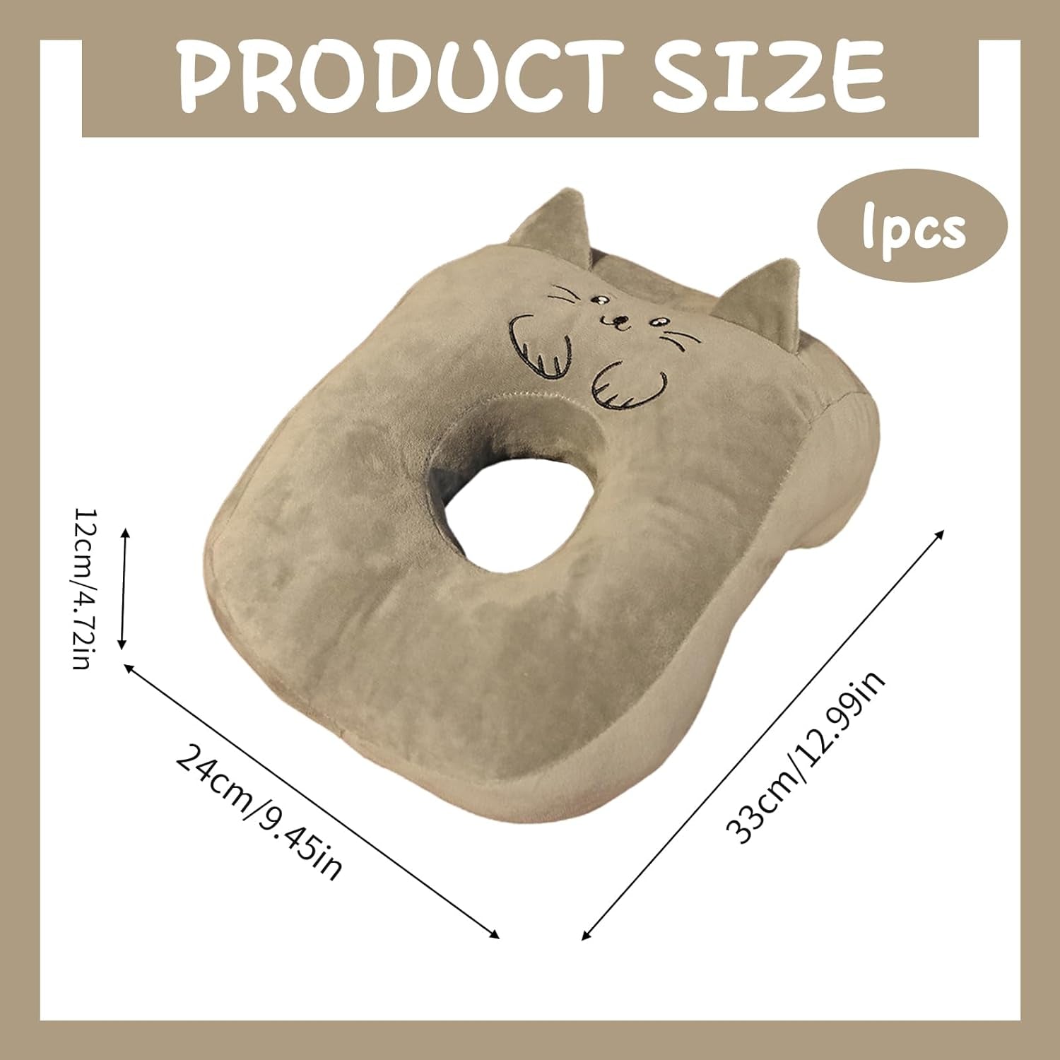 Almohada para dormir de oficina, algodón con memoria, linda almohada con orificio para las orejas, almohada para dormir suave, almohada para dormir de lado, almohada para las orejas para mujeres, niñas y niños (gris gatito) Almohadas ortopédicas cervicales Naty Shop