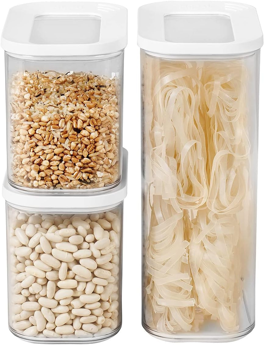 Mepal Juego de 3 Botes con Tapa - Recipiente para Alimentos Rectangular - Organizador de Cocina de Plástico - Recipiente Hermético - 1x 2000ml y 2x 1000ml - Cajas de Almacenamiento de Alimentos Blancas Naty Shop White 3 Piezas