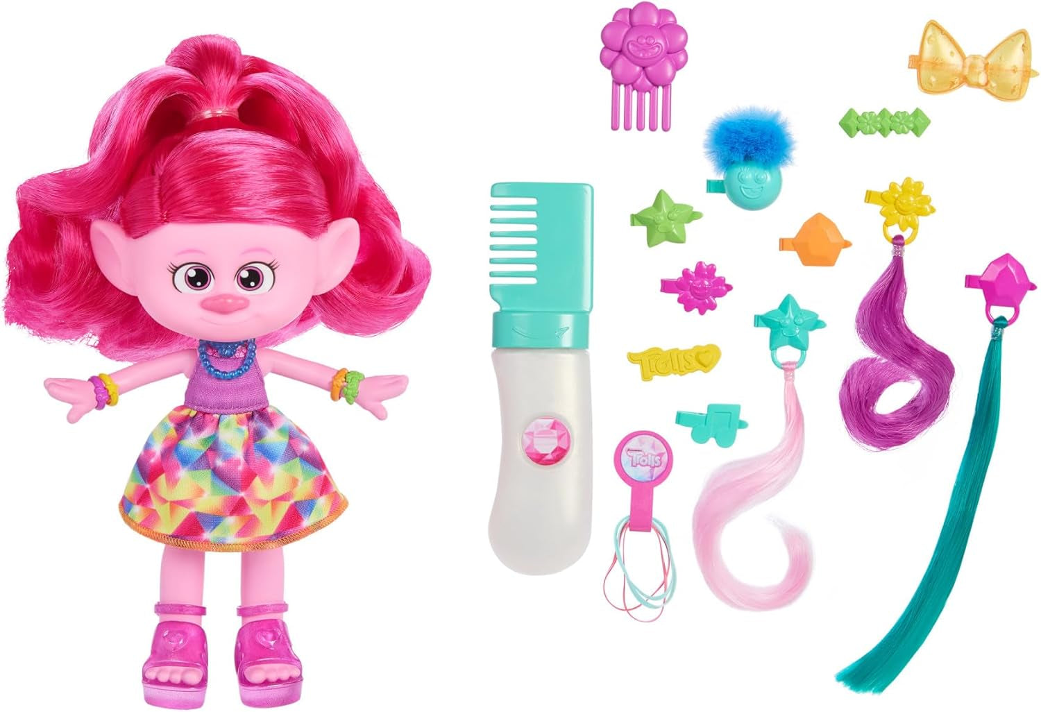 Mattel DREAMWORKS TROLLS Together Strong - Muñeca Hair-Tastic Queen Poppy Fashion - Más de 15 accesorios, peine con purpurina, gel con purpurina lavable, para mayores de 3 años, HNF25 Naty Shop Queen Poppy Dolls