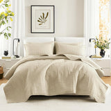 Comfort Spaces Kienna Juego de colcha, lujosa manta de verano de doble puntada, liviana, suave, ropa de cama para todo el año, funda de almohada a juego, blanco, manta para camas tamaño king (264,2 x 228,6 cm), Naty Shop Quilts & Quilts Ivory King/Cal King (104 "X 90")