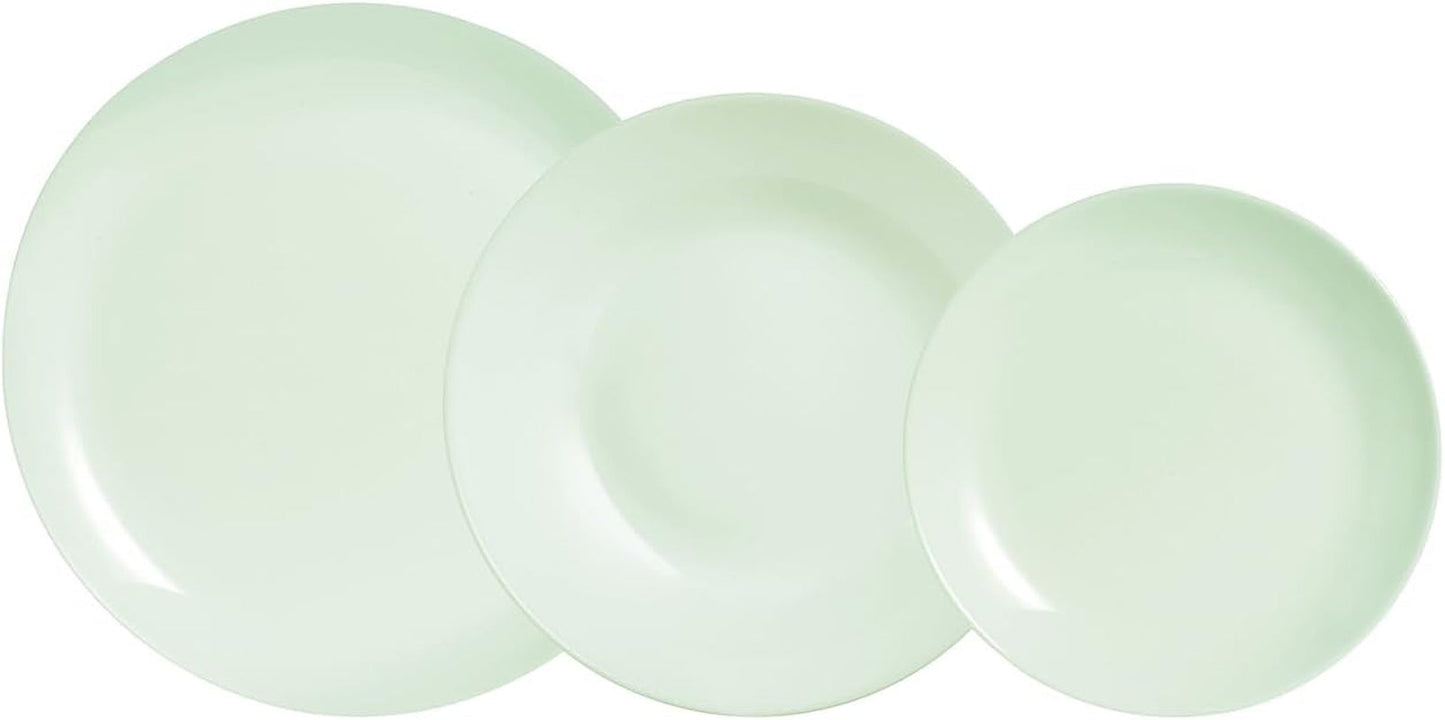 Servicio de mesa de cristal opal, verde, 12 piezas, para 4 personas