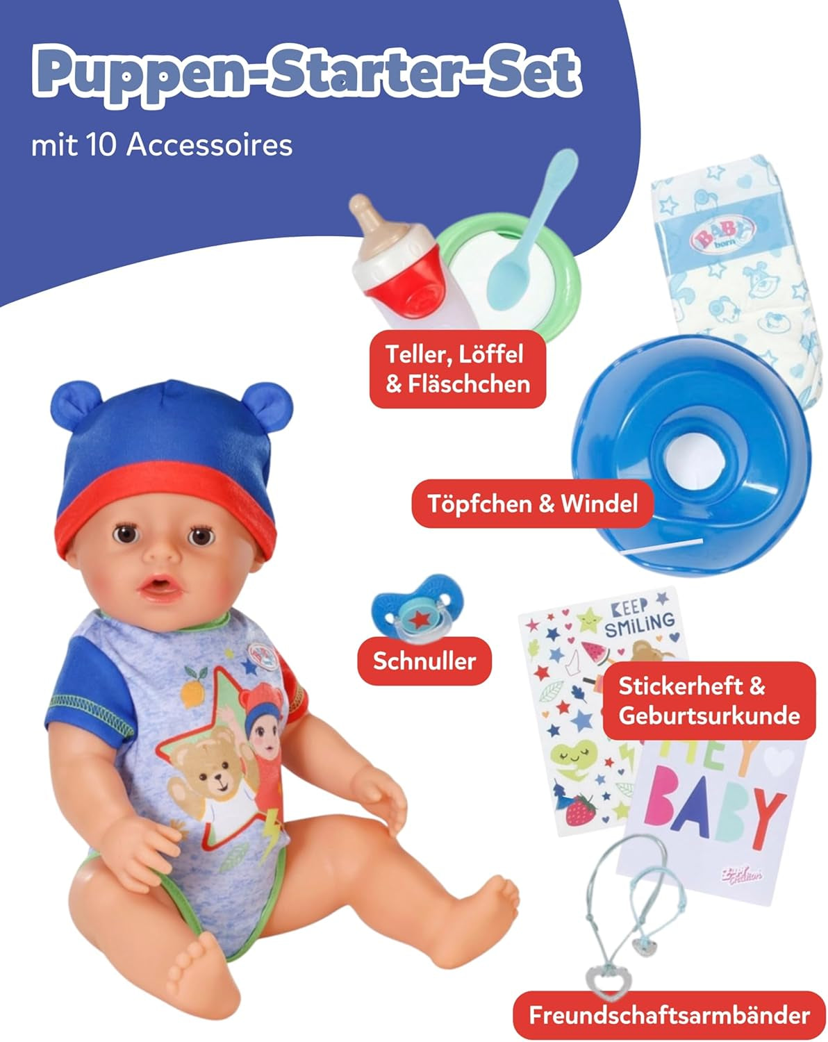 BABY Born Jonas - muñeco bebé 43 cm - 10 funciones incluidos accesorios y colchón - Funciona completamente sin pilas - Apto para niños a partir de 3 años