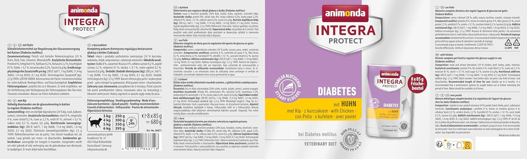 animonda INTEGRA PROTECT comida húmeda para gatos diabéticos con cachorros (8 x 85g), recomendada por veterinarios para la diabetes, alimento dietético completo para gatos adultos, desarrollado junto con veterinarios.