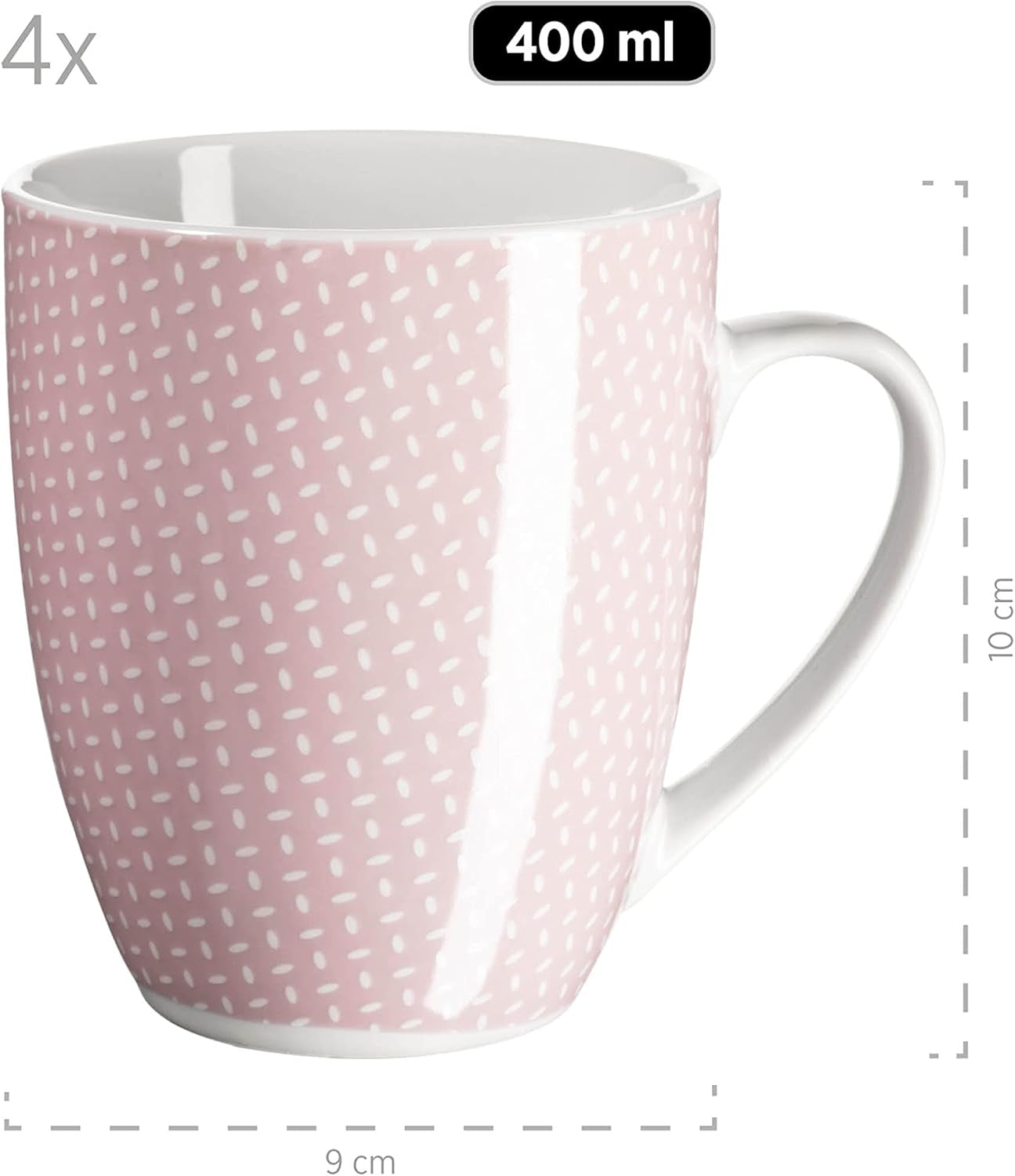 MÄSER Kitchen Time II, Juego de vajilla para 4, Servicio combinado con 16 piezas en colores pastel con estampado sutil, Porcelana, Rosa