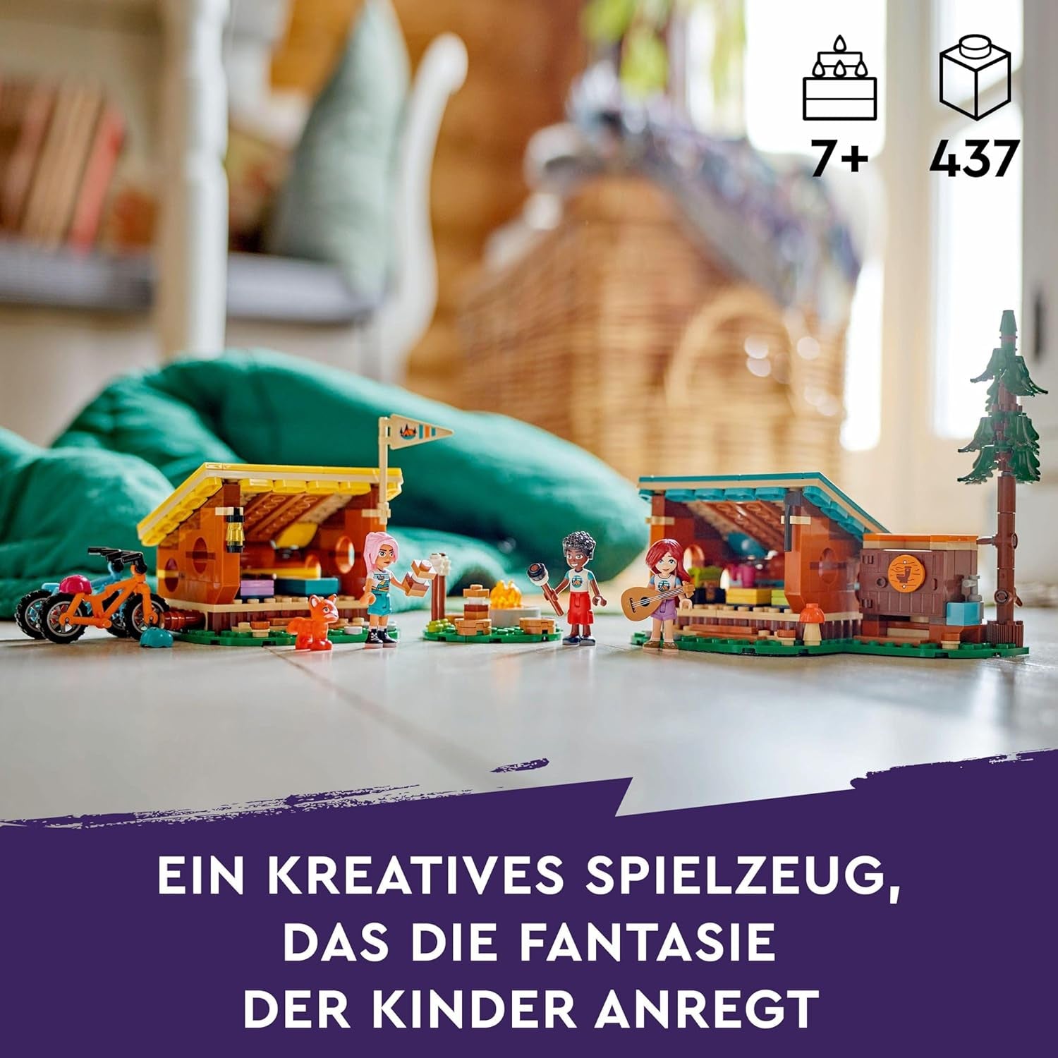 LEGO Friends Cabañas Acogedoras en el Campamento de Aventuras, Juego de rol al aire libre, Juguete infantil para niñas y niños a partir de 7 años con 3 figuras y un zorro, Juguete para acampar 42624 Juegos de construcción Besuche den LEGO-Store