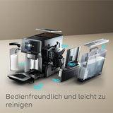 Cafetera espresso totalmente automática Siemens EQ700, pantalla TFT a color grande, 36 bebidas frías y calientes, cerveza fría, función 2 tazas, control por aplicación, sistema de limpieza automático, acero inoxidable negro, TQ717D03