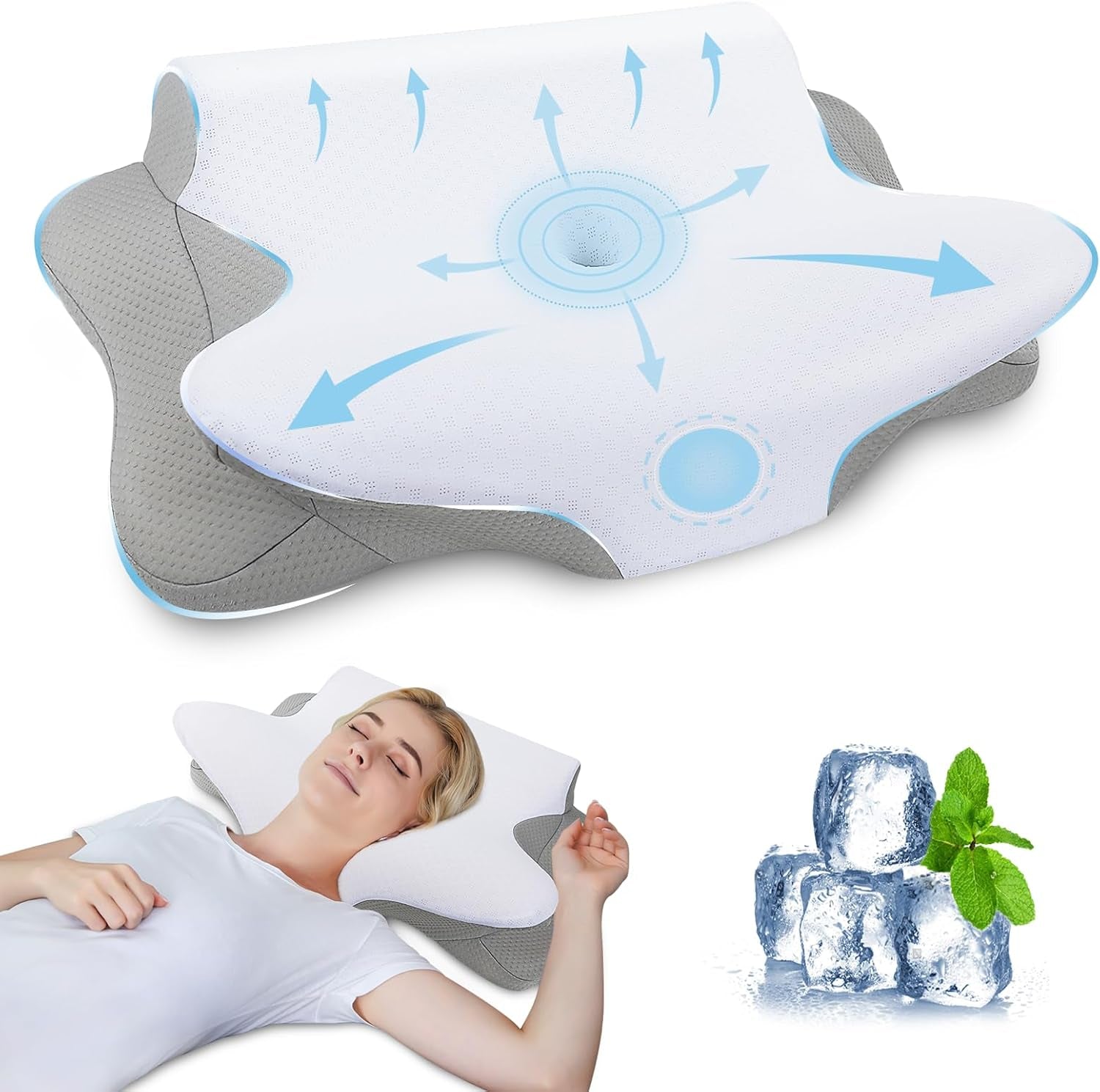 SAHEYER Almohada cervical 2 en 1 Almohada ergonómica de soporte para el cuello y almohada enrollable para el cuello Almohada ortopédica para personas que duermen de lado Almohada de espuma viscoelástica para personas que duermen de lado Espalda y estómago Almohadas cervicales ortopédicas Naty Shop Gris