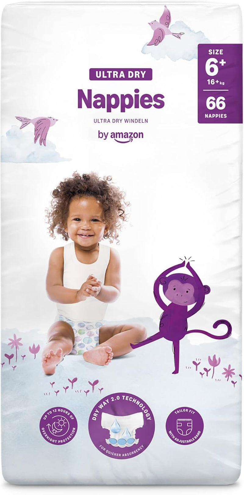 Pañales Amazon Ultra Dry, tamaño 1 (2-5 kg) - Caja mensual, blanco, 96 unidades (2 paquetes de 48) (anteriormente marca Mama Bear, producto idéntico)