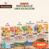 IAMS Comida húmeda natural para gatos en salsa - Comida húmeda de carne y pescado de alta calidad para gatos adultos, Colección Land & Sea, 12 x 85 g